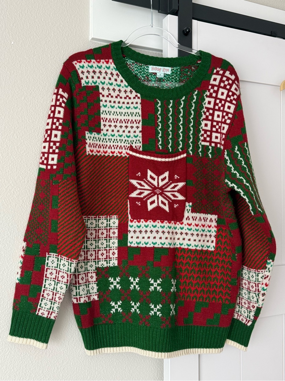 Holiday Patchwork Crewneck Sweater - Red & Green